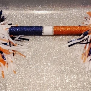 Spirit Stick - Royal Blue and Orange Glitter with Orange White and Blue Tassels