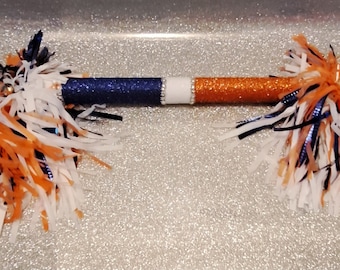 Spirit Stick - Royal Blue and Orange Glitter with Orange White and Blue Tassels