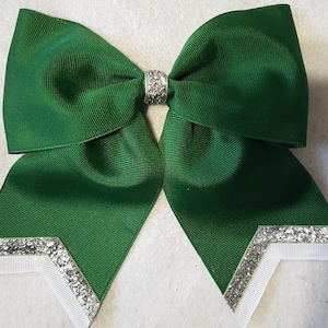 Forest Green with White and Silver Stripes Hair Bow
