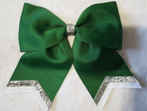 Forest Green With White and Silver Stripes Hair Bow - Etsy  display picture 2