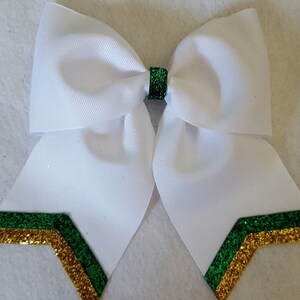White with Metallic Gold and Green Stripes Hair Bow