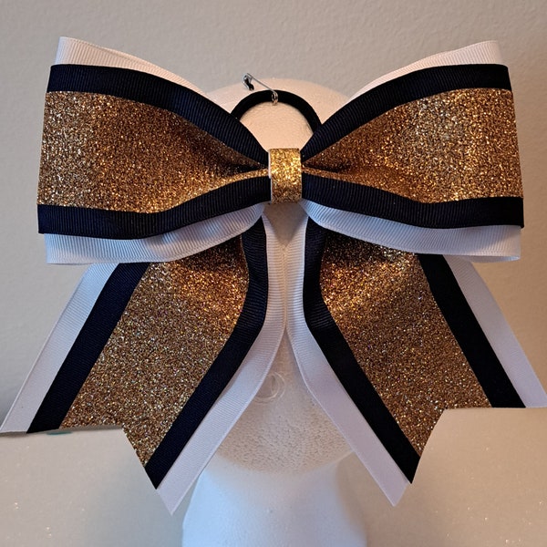 White Navy Blue and Gold Glitter Hairbow