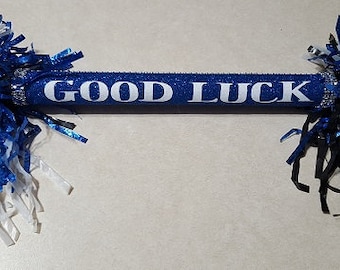 Spirit Stick - Blue Glitter with Blue White and Black Tassels