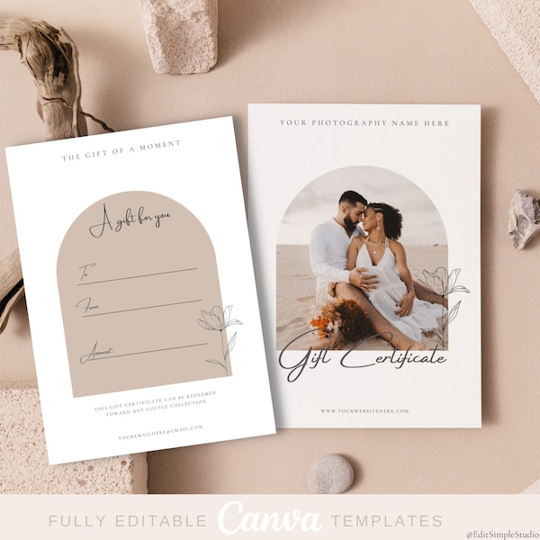 Photography Gift Certificate Template Editable Canva | Gift Card Template, Marketing Template, Photography Template, Photography Voucher