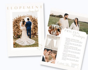 Elopement Wedding Photography Pricing Template| Photography Pricing Guide, Wedding Photography, Canva Templates, Price list, Elegant Design