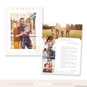 Family Couples Photography Pricing Template| Photography Pricing Guide, Family Photography, Canva Templates, Price list