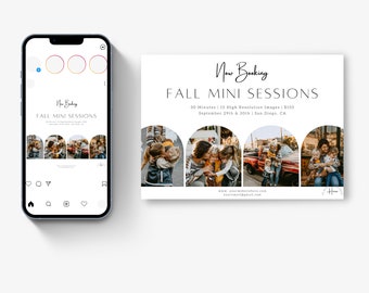 Fall Mini Session Template Editable Canva |  Marketing Template, Photography Template, Instagram Post Templates, Social Media Marketing