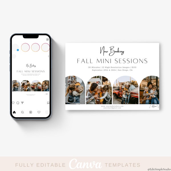 Fall Mini Session Template Editable Canva |  Marketing Template, Photography Template, Instagram Post Templates, Social Media Marketing