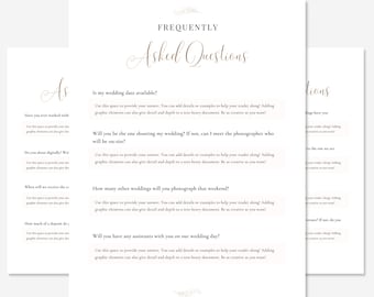 Editable Canva FAQ Template| Photography Templates, Photography Business, Asked Questions, Wedding Photographer, Canva Templates