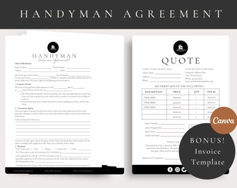 Handyman Contract Template, Handyman Agreement Template, Handyman, Small jobs contract, Contract Template, Handyman Contract,CANVA TEMPLATE