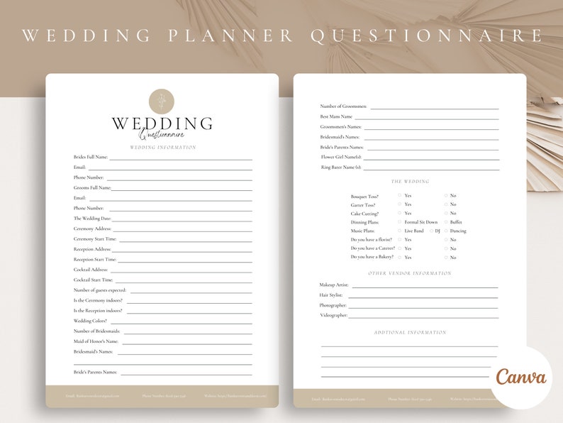 Professional Wedding Planner Client Questionnaire and Welcome - Etsy