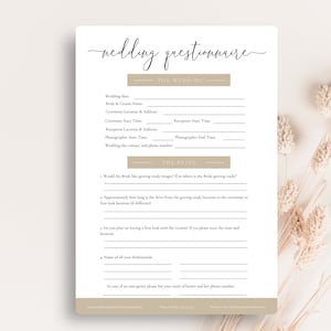 Wedding Photography Questionnaire,Wedding Client Checklist,Editable Wedding Questionnaire,DOWNLOAD, Photographer Business Form, CANVA
