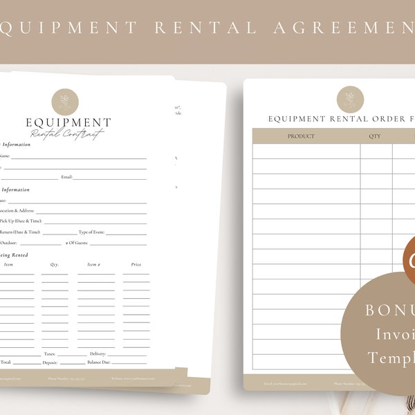 Equipment Rental Contract,Equipment Rental Agreement,Professional Event Equipment Rental Contract,Editable Canva Template, Rental Agreement,