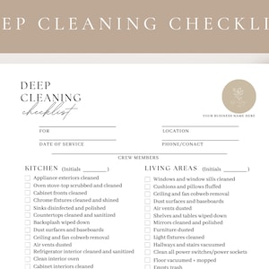 Professional Residential Deep Cleaning Checklist,Editable House Deep Cleaning Template,Deep Cleaning Service Business,Cleaning Service Form