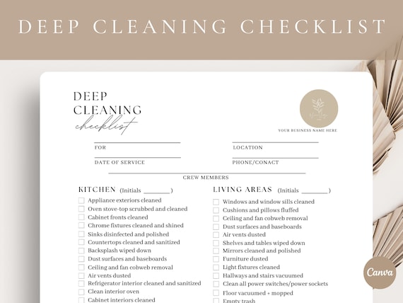 Professional Residential Deep Cleaning Checklist,Editable House Deep Cleaning Template,Deep Cleaning Service Business,Cleaning Service Form