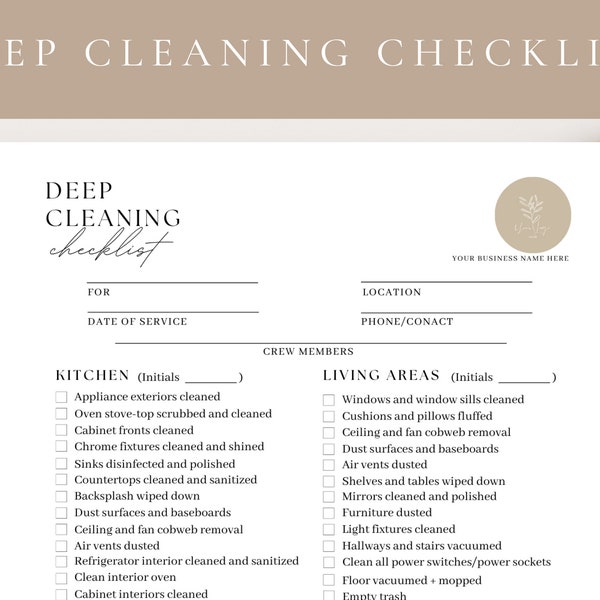 Professional Residential Deep Cleaning Checklist,Editable House Deep Cleaning Template,Deep Cleaning Service Business,Cleaning Service Form