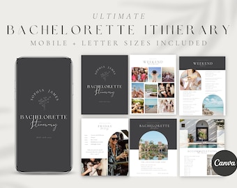 Bachelorette Itinerary,Digital Template, Editable Bachelorette Planner,Invitation, Bachelorette Itinerary Mobile, Canva, Modern Neutral