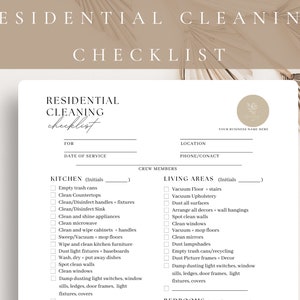 Professional Residential Cleaning Checklist, Editable House Cleaning Template in CANVA, Cleaning Service Business, Cleaning Service Form