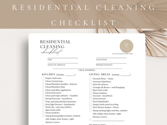 Professional Residential Cleaning Checklist, Editable House Cleaning Template in CANVA, Cleaning Service Business, Cleaning Service Form