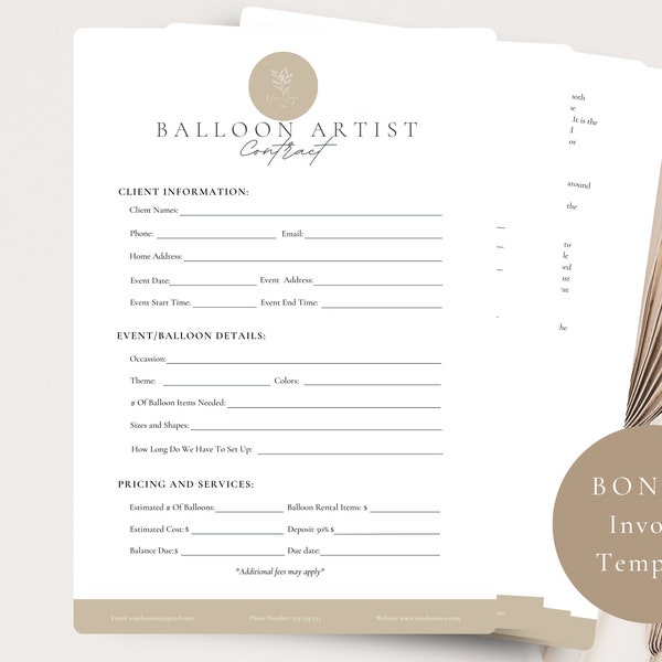 Professional Editable Balloon Artist Contract Template,Balloon Decor Contract,Balloon Decor Policy Disclaimer Terms,Balloon Stylist Contract