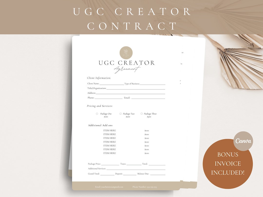Ugc Contract Example Professional UGC Creator Contract Template, UGC Template, UGC Contract ...