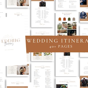 Modelo de itinerário de casamento com mais de 40 páginas, itinerário para impressão, modelo editável, planejador de casamento, lista de verificação de casamento, CANVA