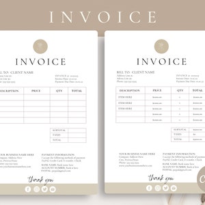 Pode incluir: Um modelo de fatura minimalista com um design floral. O modelo inclui seções para informações de faturamento, descrições de itens, preços, quantidades e totais. Também inclui informações de pagamento e uma mensagem de agradecimento.