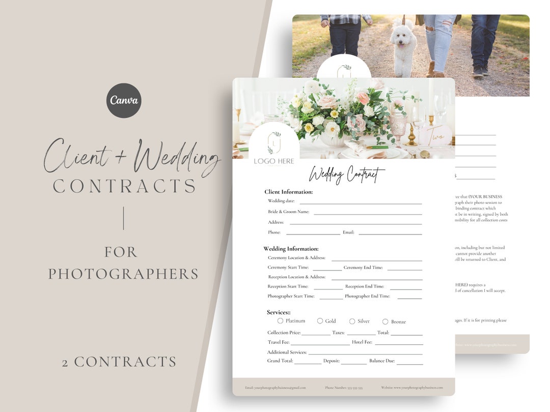 Wedding Photography Contract Template, Forms for Photographers, Client ...