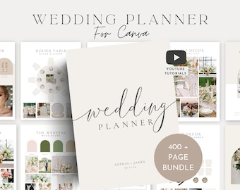 Ensemble de modèles de planificateur de mariage Canva de 400 pages, organisateur de mariage, itinéraire de mariage, livre de planification de mariage, liste de contrôle pour la planification de mariage, cartable