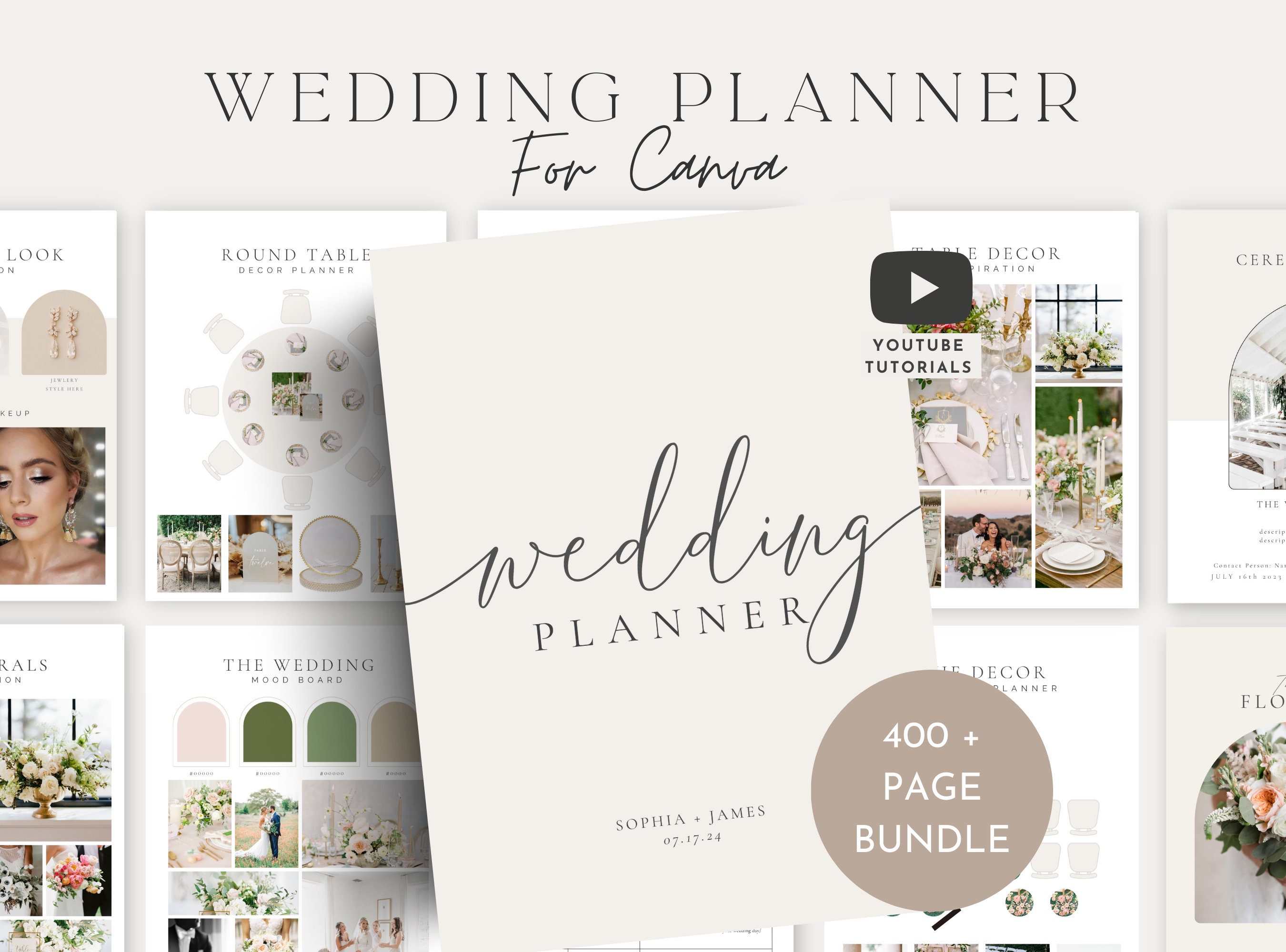 400 Page Canva Wedding Planner Template Bundle, Wedding Planner,Wedding Itinerary,Wedding Planning Book,Wedding Planning Checklist,Binder