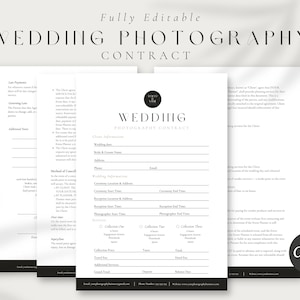 Wedding Photography Contract Template, Photography Forms, 4 page Contract Template,Photography Contract for Photographers,CANVA Template
