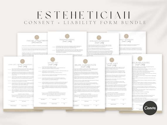 Professional Esthetician Consent Forms, Editable Esthetician Consent Forms, Esthetician Business Forms Bundle,Waxing,Facial,Nails and more!