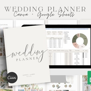 Canva, Pacchetto Google Sheets Wedding Planner, Budget per matrimoni, Monitoraggio della lista degli invitati, Canva Wedding Planner, Foglio di calcolo per matrimoni, Raccoglitore per il giorno del matrimonio