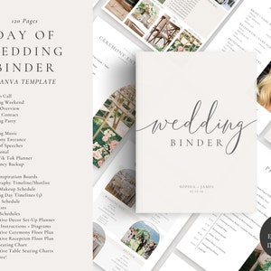 The Ultimate 120 Page Wedding Day Binder Template, Wedding Day Coordination, Wedding Day Information,Wedding Itinerary,Wedding Planner,Canva image 2