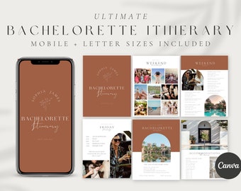 Bachelorette Itinerary,Digital Template, Editable Bachelorette Planner,Invitation, Bachelorette Itinerary Mobile, Canva, Modern Neutral