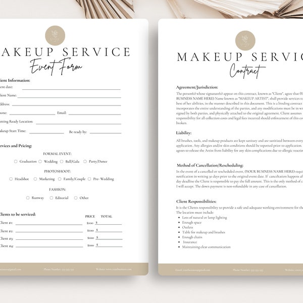 Editable Makeup Contract Template,Freelance Makeup Artist Contract,Makeup Artist,Makeup Contract Template, Cosmetology CANVA TEMPLATE