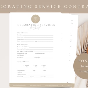 Professional Event Decorating Services Contract,Decorating Service Agreement,Editable Printable CANVA Template,Wedding decorating agreement