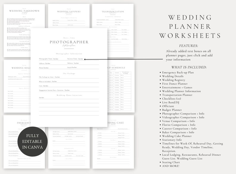Paquete de plantillas de planificador de bodas Canva de 300 páginas, planificador de bodas, itinerario de bodas, libro de planificación de bodas, lista de verificación de planificación de bodas, carpeta imagen 3