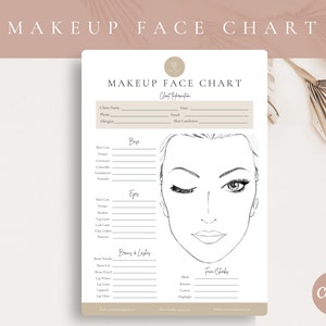 Makeup Artist Face Chart, Makeup Artist Form, Freelance Makeup Form, Makeup Consultation Face Chart, Makeup Consent Form, CANVA TEMPLATE