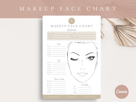 Makeup Artist Face Chart, Makeup Artist Form, Freelance Makeup Form, Makeup Consultation Face Chart, Makeup Consent Form, CANVA TEMPLATE