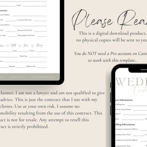 Wedding Photography Contract Template, Photography Forms, 5 page Contract Template,Photography Contract for Photographers,CANVA Template zdjęcie 7