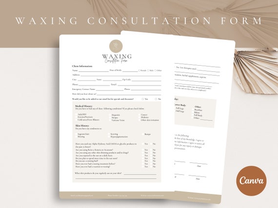 EDITABLE Waxing Treatment Forms,Professional Esthetician Forms Bundle,Skincare Consent Forms,Waxing Consultation,Spa forms, CANVA Templates