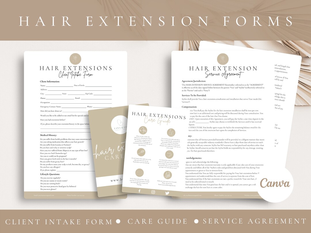 EDITABLE Hair Extensions Contract,hair Extensions Consultation Form