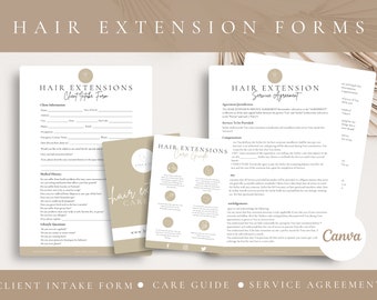 EDITABLE Hair Extensions Contract,Hair Extensions Consultation Form,Hair Extensions After Care Card,Hair Extension Agreement,CANVA TEMPLATE