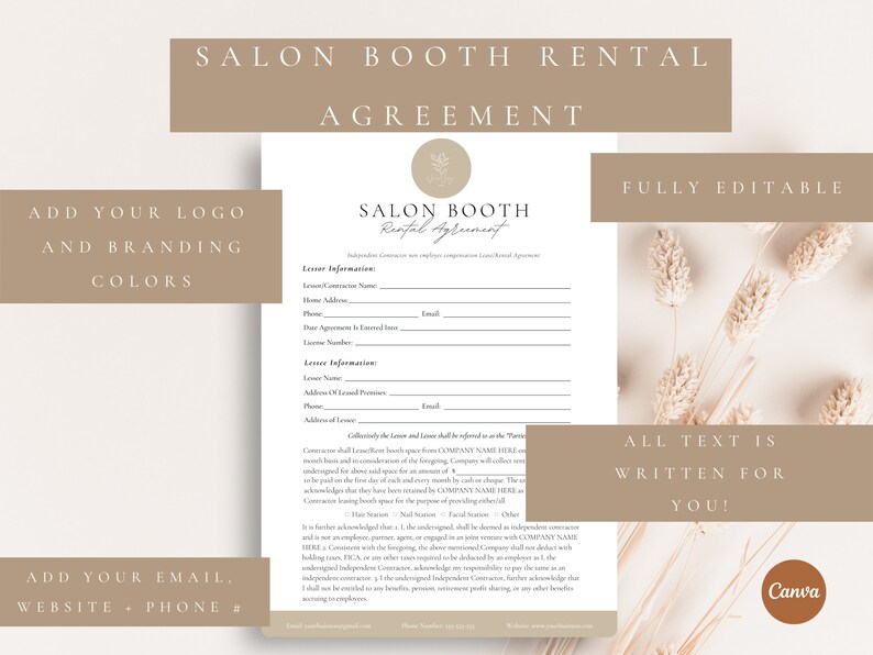 Professional Salon Booth Rental Contracteditable Booth Rental Etsy
