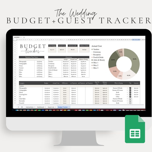 Google Sheets Wedding Budget,Guest List Tracker,Wedding Checklist,Wedding Planner,Wedding Budget Tracker Template,Digital Wedding Template