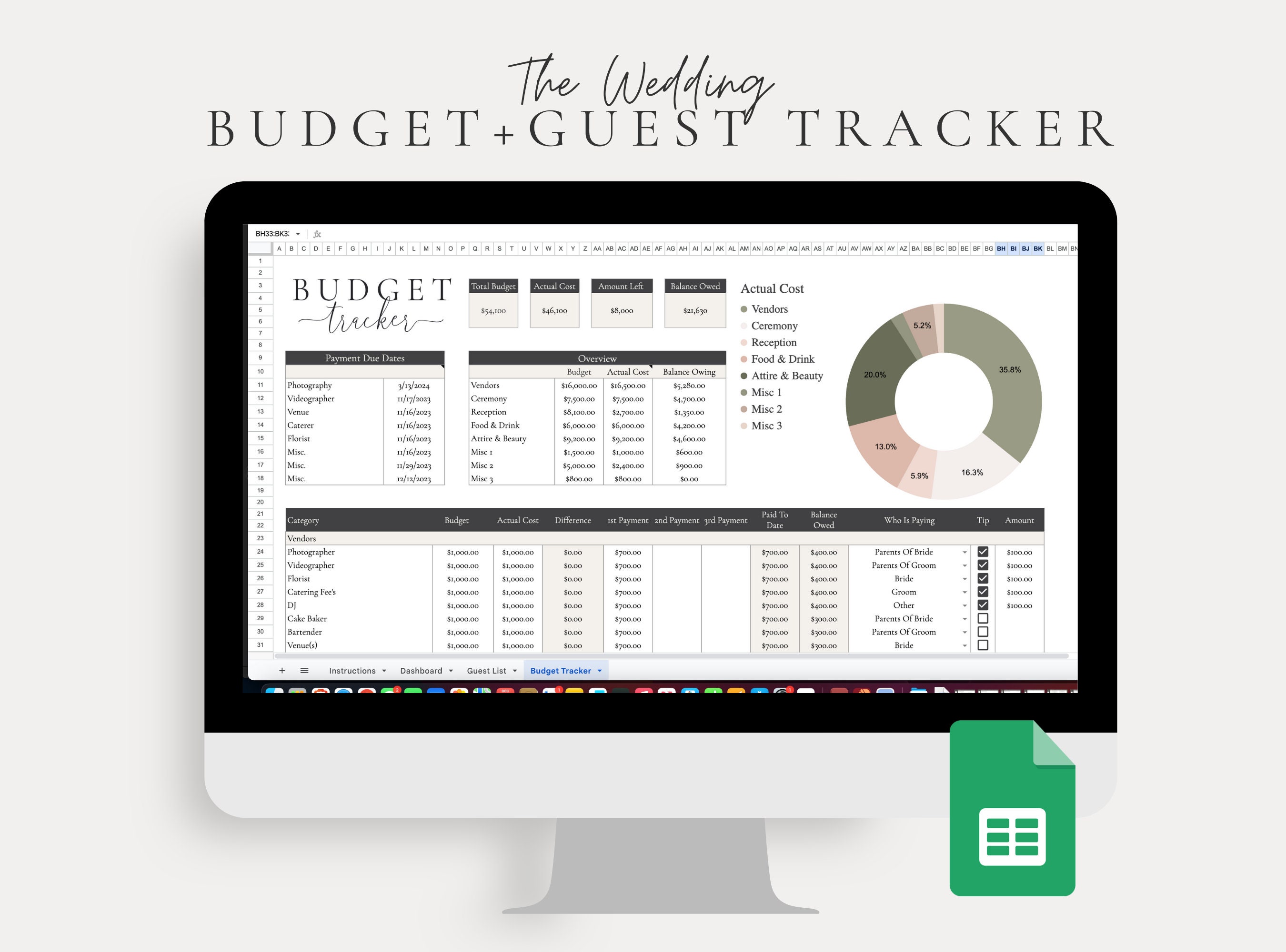 Wedding Excel - Etsy Ireland