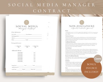 Professional Freelance Social Media Manager Contract Template,Social Media Management Contract Template, Social Media non disclosure, CANVA