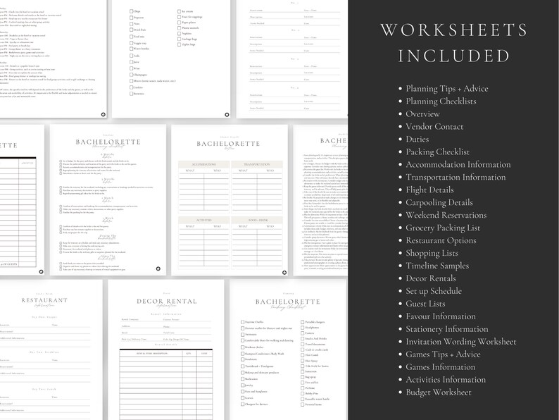 K&ouml;nnte beinhalten: Eine druckbare Checkliste zur Planung eines Junggesellenabschieds. Die Checkliste enth&auml;lt Abschnitte f&uuml;r Planungstipps, Anbieterkontakt, Packen, Unterkunft, Transport, Flugdetails, Fahrgemeinschaften, Wochenendreservierungen, Lebensmittelpackliste, Restaurant-Optionen, Einkaufslisten, Zeitplanbeispiele, Dekorationsverleih, Einrichtungsplan, G&auml;steliste, Informationen zu Gef&auml;lligkeiten, Informationen zu Briefpapier, Einladungsformulierung, Spiele, Aktivit&auml;ten und Budget.