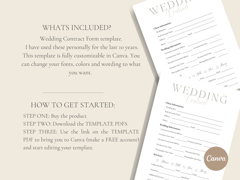 Wedding Photography Contract Template, Photography Forms, 5 page Contract Template,Photography Contract for Photographers,CANVA Template zdjęcie 6